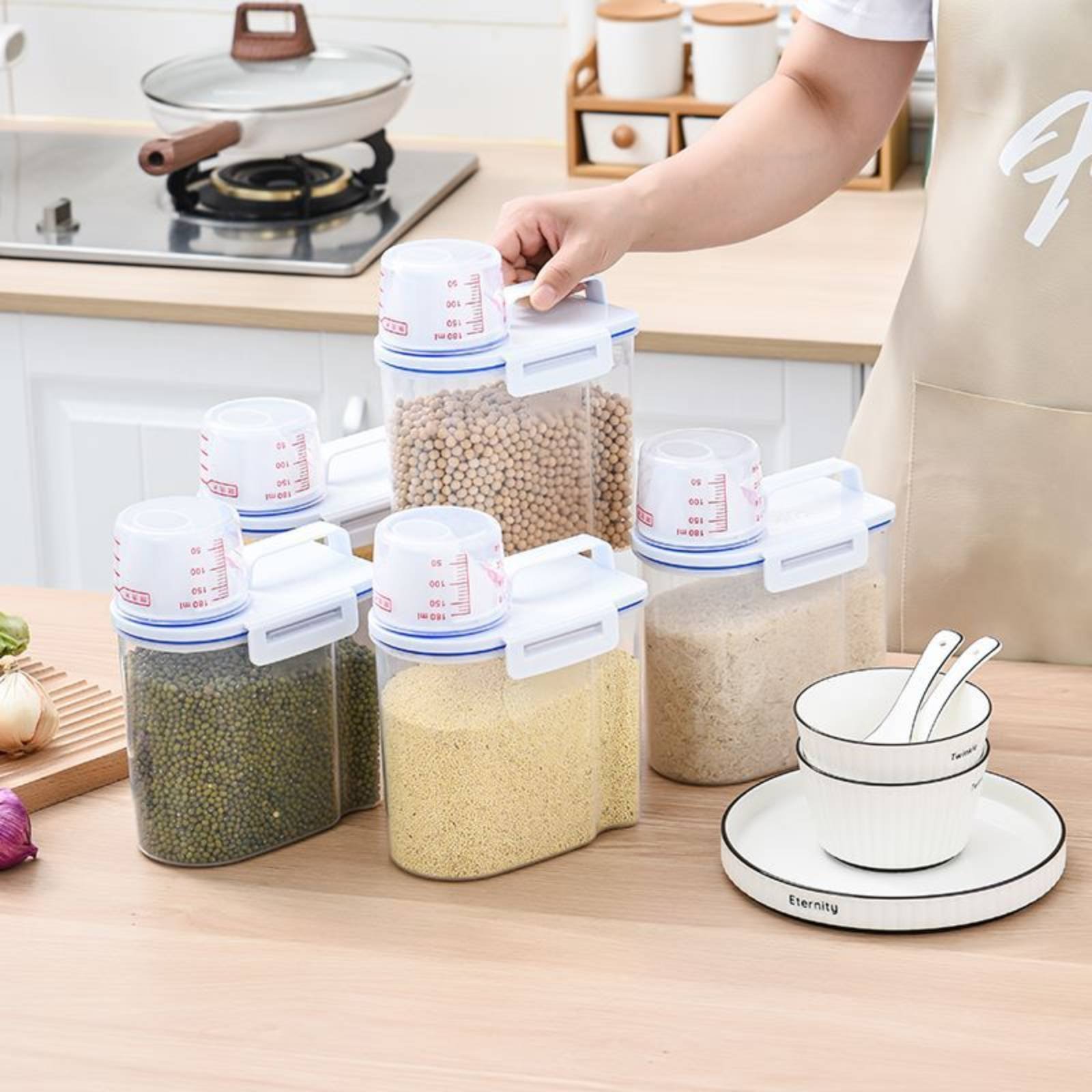 Food Storage Containers - Reisaufbewahrungsbehälter Sicherer Reisspender mit Messvorrichtung Trockenfutter-Spender
